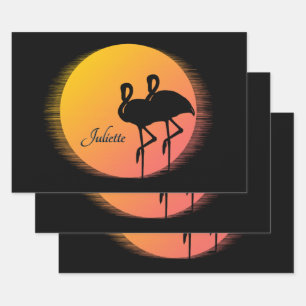 Zonsondergang Flamingo's Persoonlijk met Naam Inpakpapier Vel