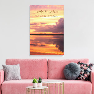 Zonsondergang Foto Decor over Water met Quote Canvas Afdruk