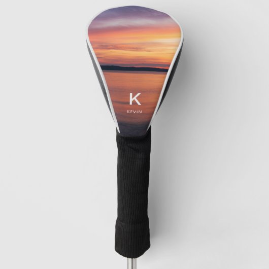 Zonsondergang foto met aangepaste monogram en naam golfheadcover (Voorkant)