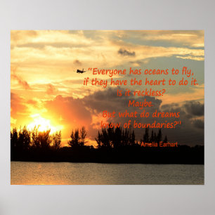 Zonsondergang foto met Amelia Earhart citaat Poster