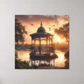 Zonsondergang Gazebo aan het Meer Canvas Afdruk (Voorkant)