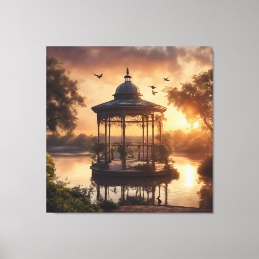 Zonsondergang Gazebo aan het Meer Canvas Afdruk (Voorkant)