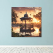 Zonsondergang Gazebo aan het Meer Canvas Afdruk (Insitu (Houten vloer))