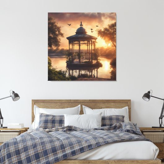 Zonsondergang Gazebo aan het Meer Canvas Afdruk (Insitu (Slaapkamer))