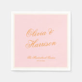 Zonsondergang Gloed Roze Elegante Script Trouwserv Servet (Voorkant)