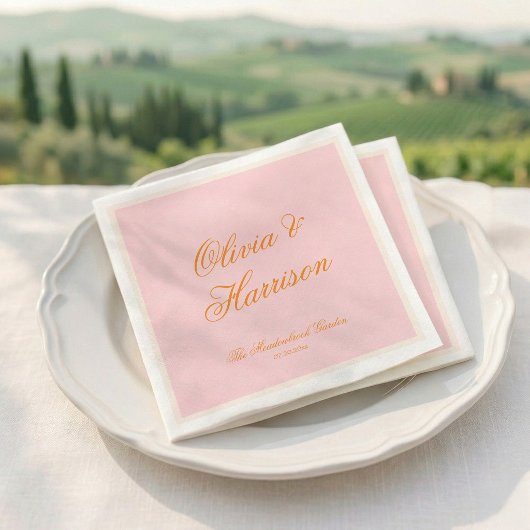 Zonsondergang Gloed Roze Elegante Script Trouwserv Servet