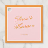 Zonsondergang Gloed Roze Oranje Script Trouwgunstl Bedankjes Labels (Voorkant)