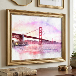 Zonsondergang Golden Gate Bridge Pastel in San Fra Foto Afdruk