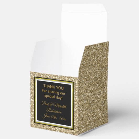 Zonsondergang Gouden Glitter "Dank u" Classic Favo Bedankdoosjes (Geopend)