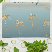 Zonsondergang Gouden Glitter Palm Bomen Theedoek (Gevouwen)