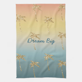 Zonsondergang Gouden Glitter Palm Bomen Theedoek