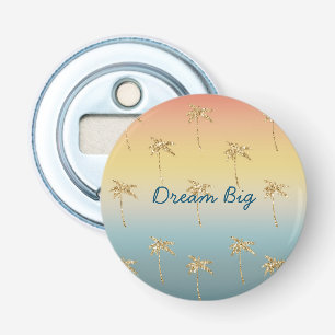 Zonsondergang Gouden Glitter Palmbomen Button Flesopener