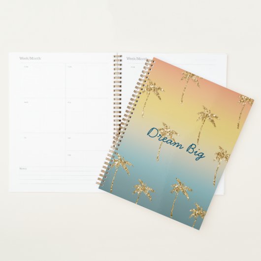 Zonsondergang Gouden Glitter Palmboom Planner (Display)