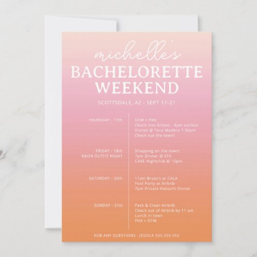 Zonsondergang Gradiënt Bachelorette Agenda Route Save The Date (Voorkant)