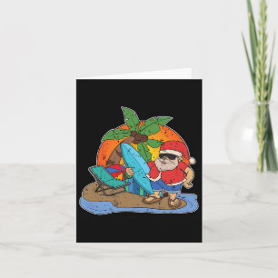 Zonsondergang Grappige Kerstman Surfer Hawaiaanse  Kaart