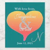 Zonsondergang Hart Blauwgroen Groen Bruiloft Monog Wijn Etiket (Enkel label)