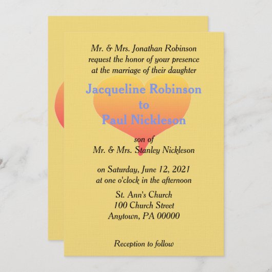 Zonsondergang Hart Mellow Geel Blauw Bruiloft Uitn Kaart (Voorkant / Achterkant)