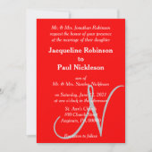 Zonsondergang Hart Rood Monogram Trouw Uitnodiging (Voorkant)