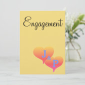 Zonsondergang Harten Geel Blauw Monogram Verloving Kaart (Staand voorkant)