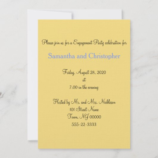 Zonsondergang Harten Geel Blauw Monogram Verloving Kaart (Achterkant)