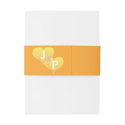 Zonsondergang Harten Oranje Monogram Uitnodigingen Wikkel (Achterkant Voorbeeld)