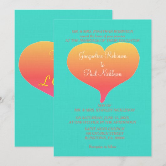 Zonsondergang Harten Turquoise Kaart (Voorkant / Achterkant)