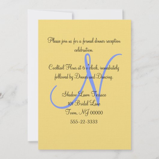 Zonsondergang Harten Zachte Gele Blauwe Monogram Kaart (Achterkant)