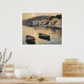Zonsondergang Haven Reflectie Olie Schilderij Kuns Poster (Keuken)
