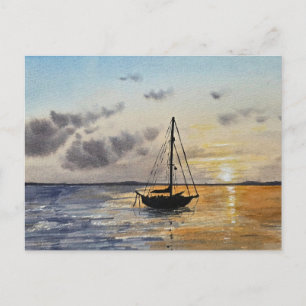 Zonsondergang Hemel Waterverfschilderij Feestdagenkaart