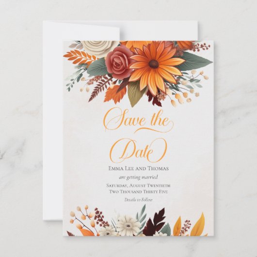 Zonsondergang Herfst Bloemen Huwelijk Save The Date (Voorkant)