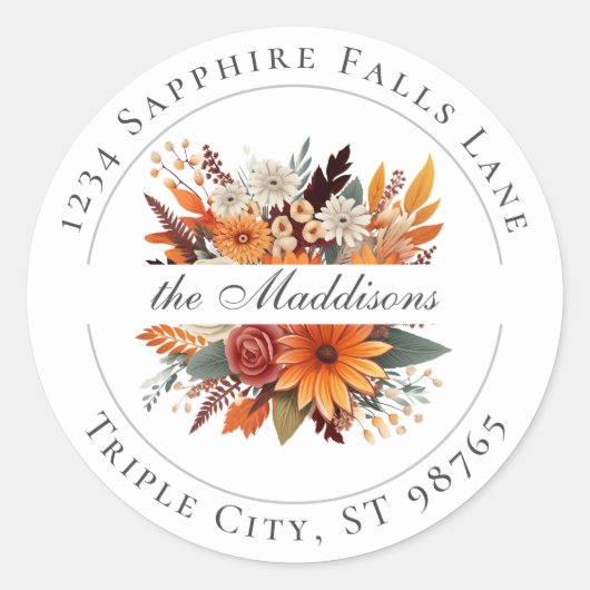 Zonsondergang Herfst Bloemen Ronde Sticker (Voorkant)