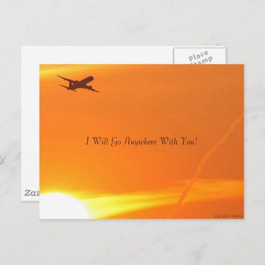 Zonsondergang & het Briefkaart van het Vliegtuig (Voorkant / Achterkant)