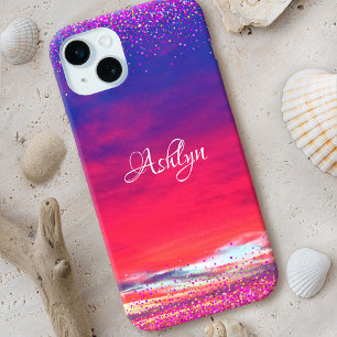 Zonsondergang hete roze blauwe wolken confetti sti iPhone 15 plus case