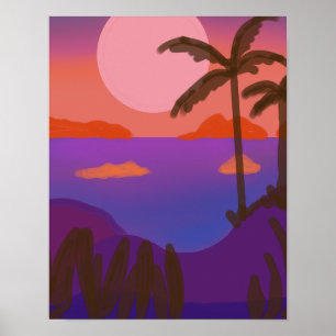 Zonsondergang in afgelegen lagune poster