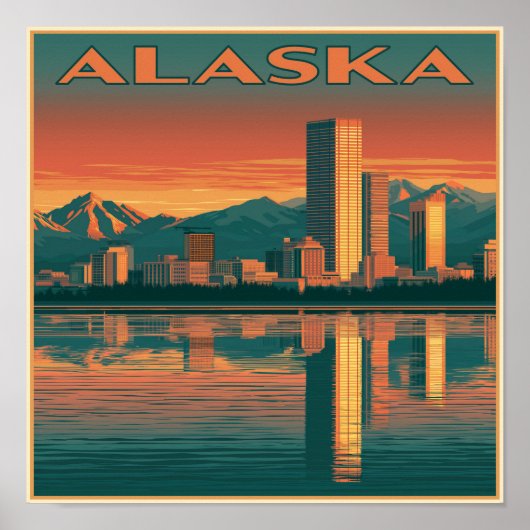 Zonsondergang in Alaska stadslandschap Poster (Voorkant)