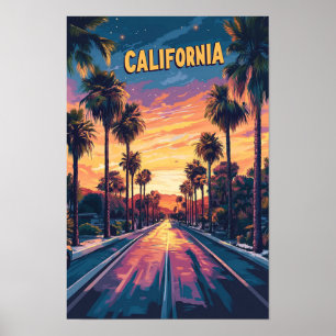 Zonsondergang in Californië VS Kunst Vintage Reize Poster