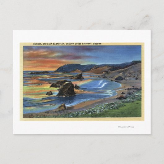 Zonsondergang in Cape San Sabastian op Oregon Briefkaart (Voorkant)