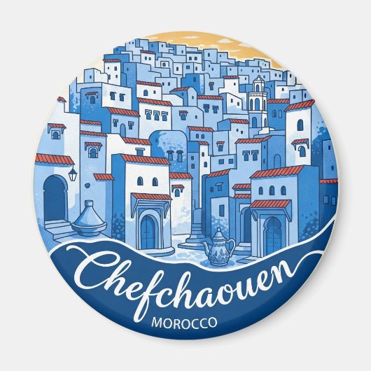 Zonsondergang in Chefchaouen Marokko Reizen Magneet (Voorkant)