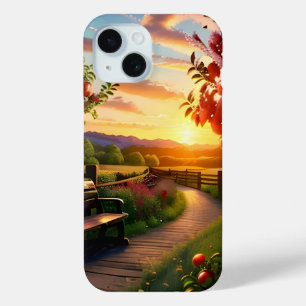 Zonsondergang in de Berg met Apple Tree Scene Land iPhone 15 Case