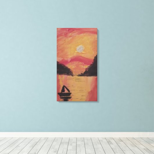 ZONSONDERGANG IN DE BERGEN CANVAS AFDRUK (Insitu (Houten vloer))