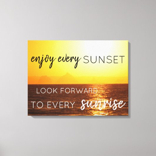 Zonsondergang in de bergen Wandkunst met Quote Canvas Afdruk (Voorkant)
