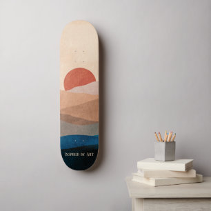 Zonsondergang in de bergen, waterverf Kunst Persoonlijk Skateboard