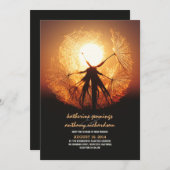 Zonsondergang in de Dandelion Rustic Wedding Invit Kaart (Voorkant / Achterkant)