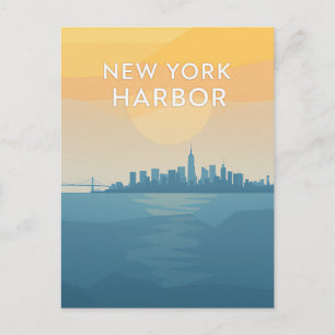 Zonsondergang in de haven van New York Briefkaart