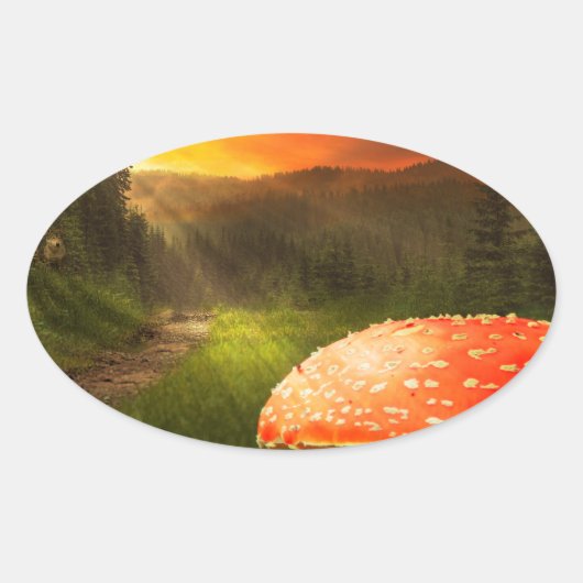 Zonsondergang in de herfst. ovale sticker (Voorkant)