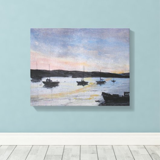 Zonsondergang in de monding van Exe Canvas Afdruk (Insitu (Houten vloer))