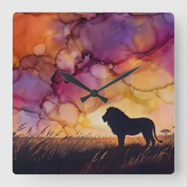 Zonsondergang in de savanne vierkante klok