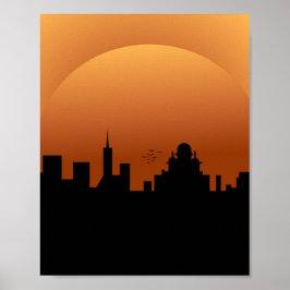 zonsondergang in de stad poster