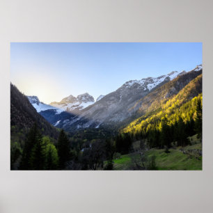 Zonsondergang in de vallei van Trenta, Slovenië Poster