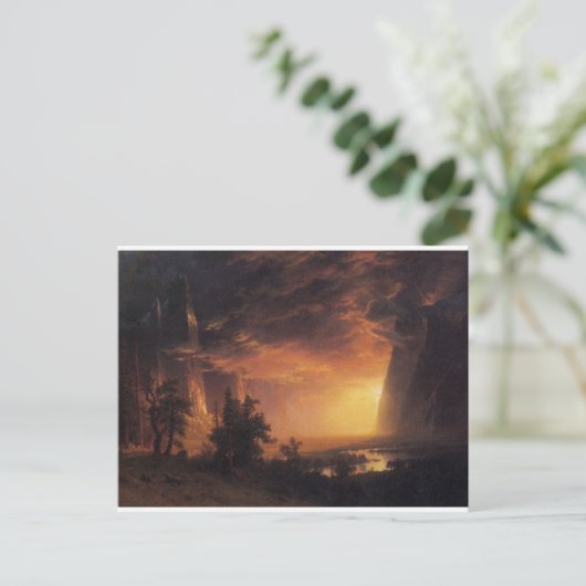  zonsondergang in de Yosemite Bierstadt Painting Briefkaart (Staand voorkant)